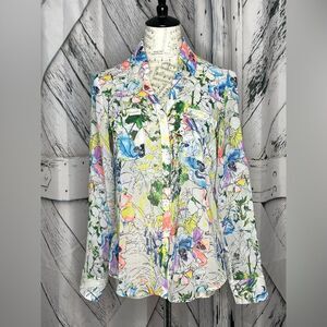 Express Portofino Shirt Semi-Sheer Floral Print S